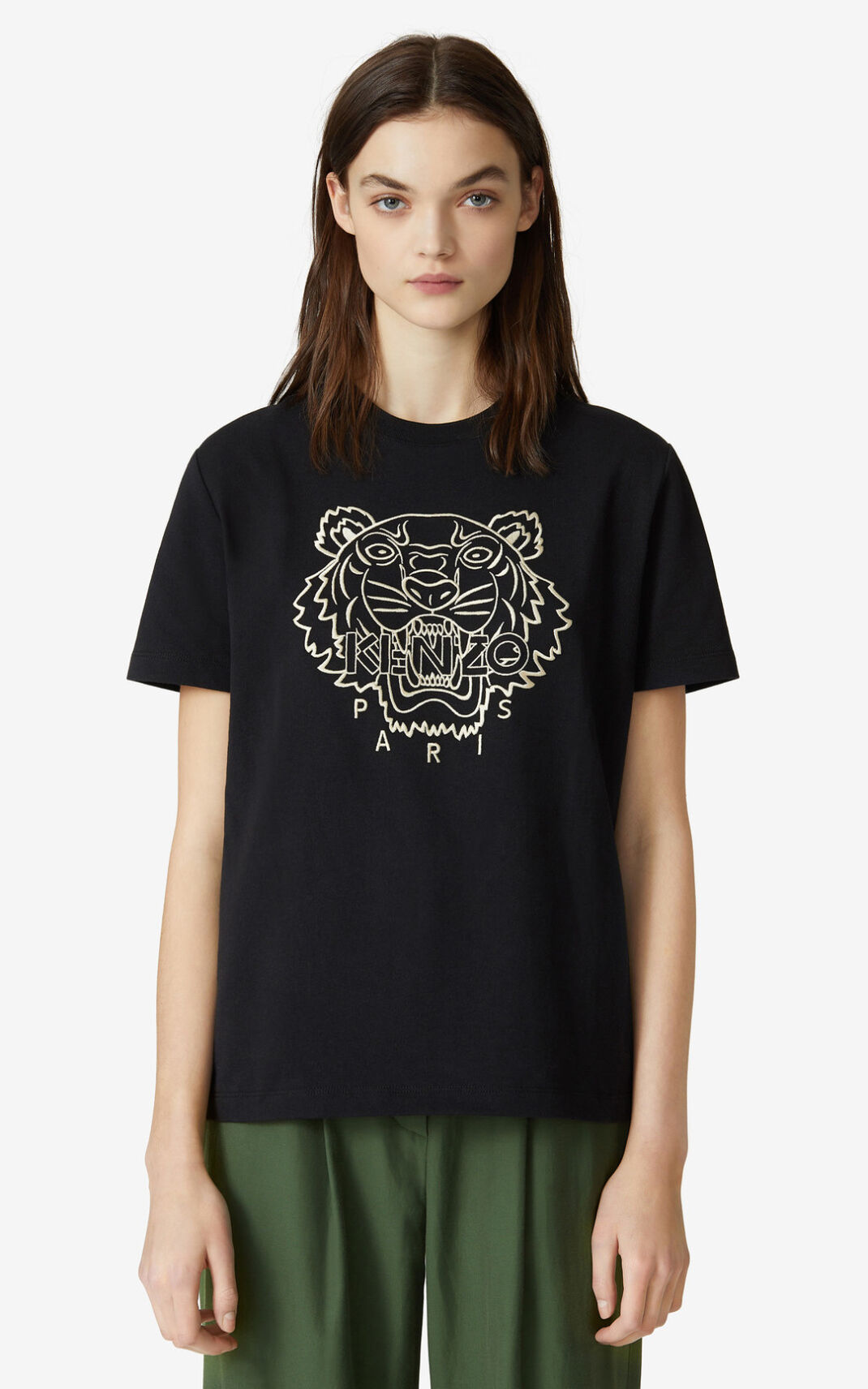 Kenzo Loose Tiger Camisetas Mujer Negras | 1286905-ER